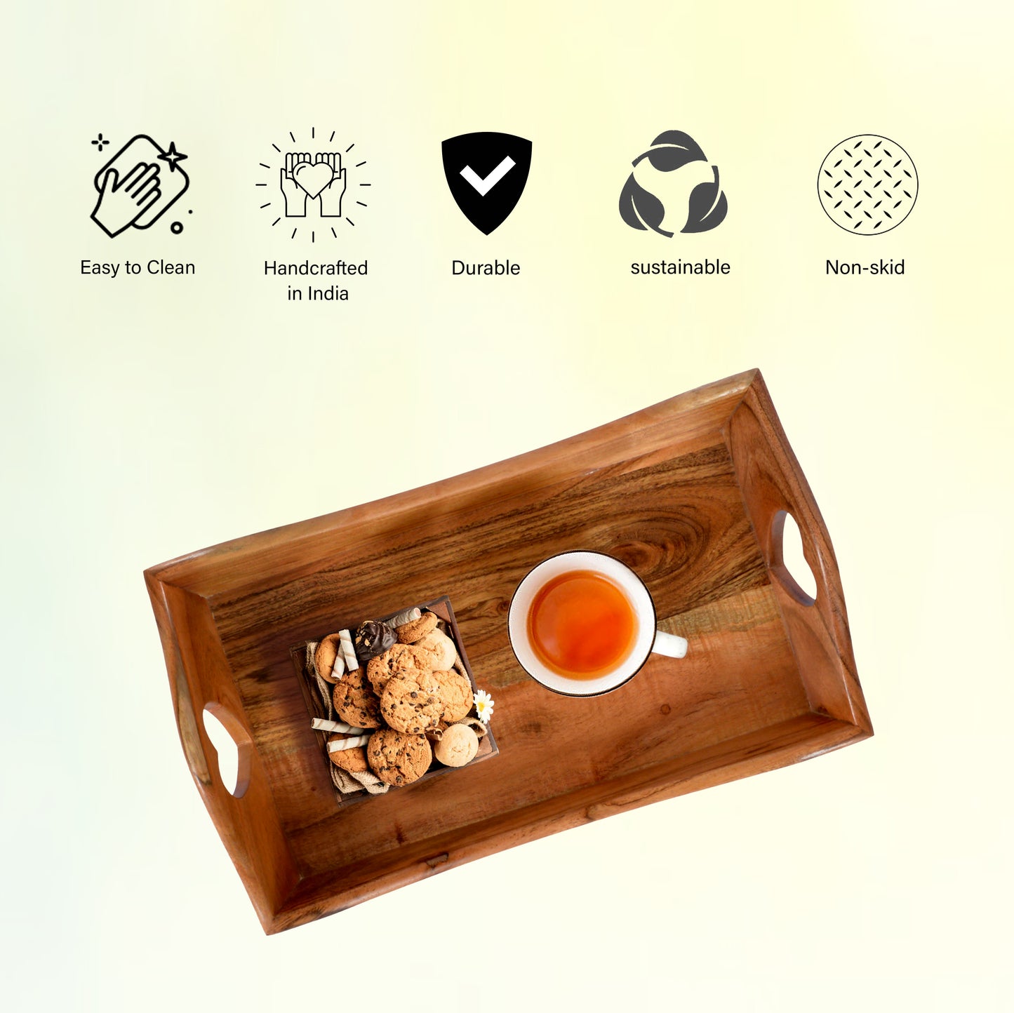 Aranya Wooden Tray With Heart Handle